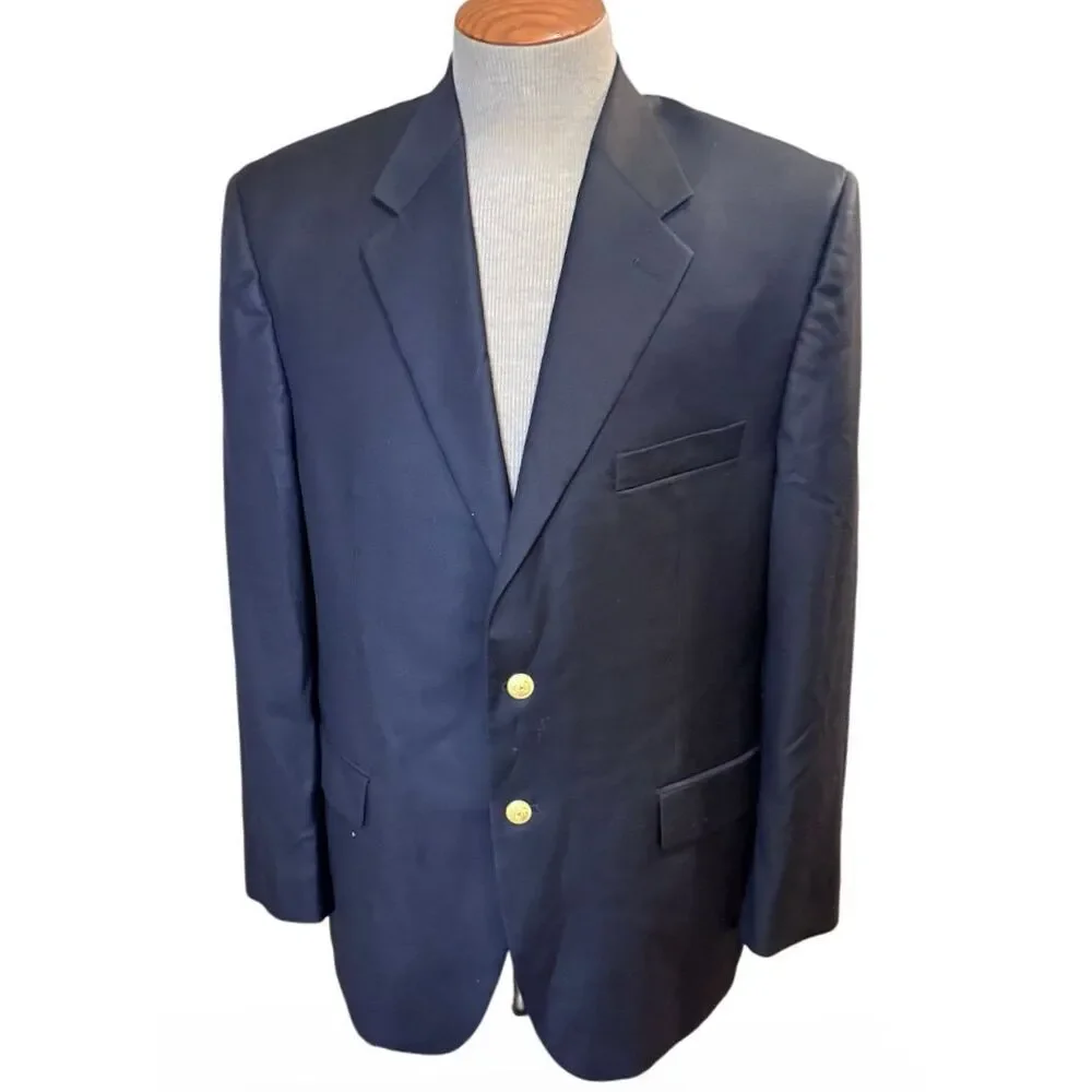 Lauren Ralph Lauren Mens Navy Blue Blazer Wool 48R Preppy Classic